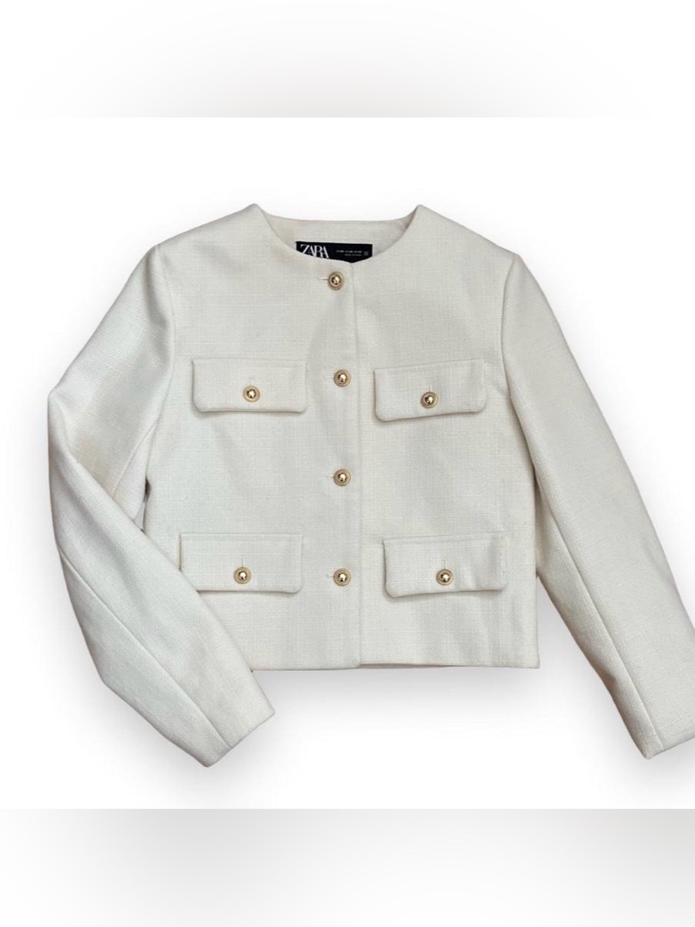 ZARA Cream Tweed Button Jacket